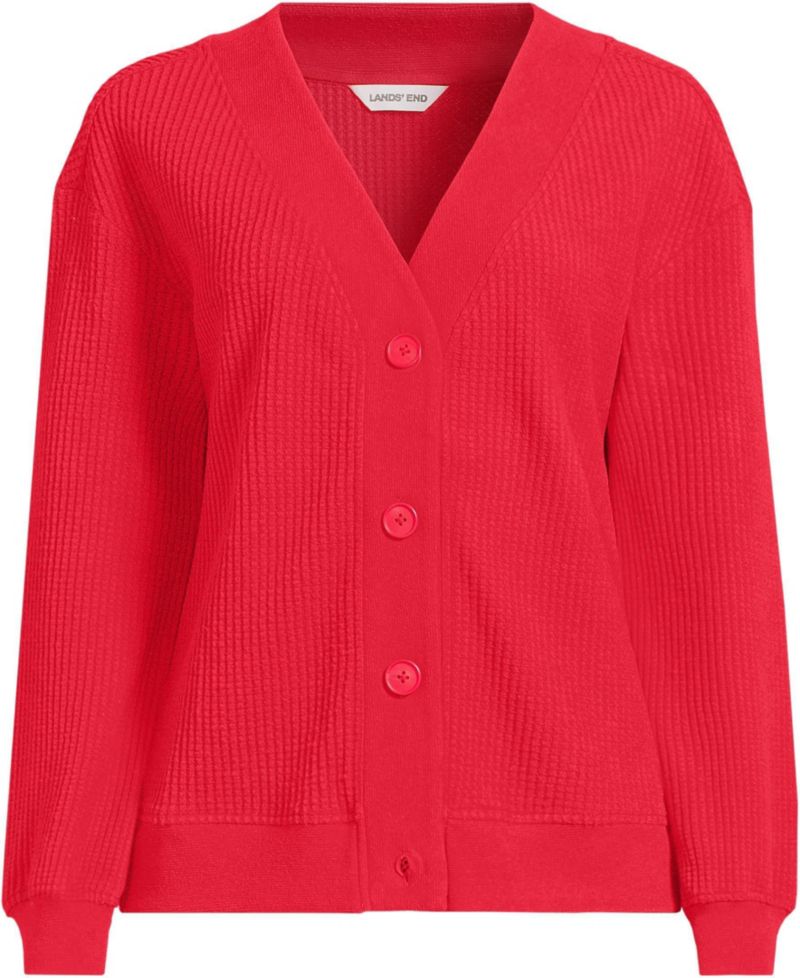 Women's Waffle-Knit V-Neck Cotton-Blend Cardigan