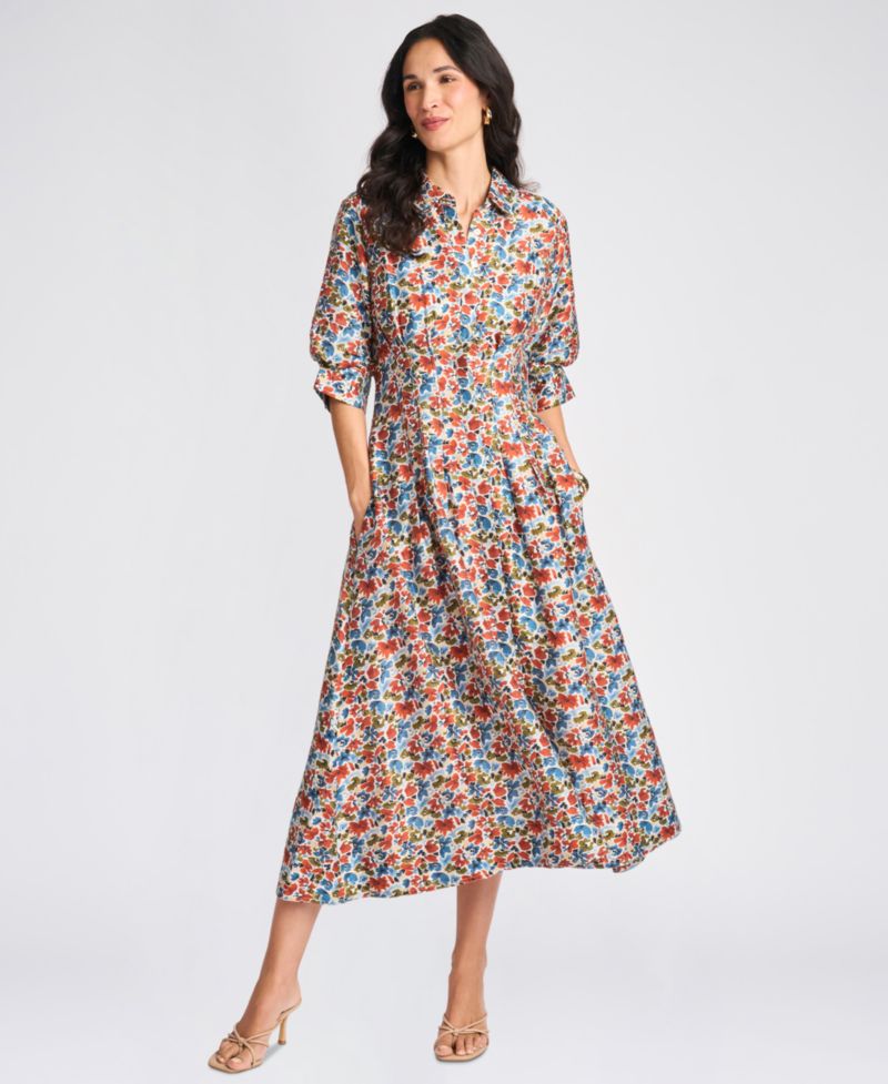 Women's Floral-Print Short-Sleeve Midi Shirt Dress, Created for Macy's