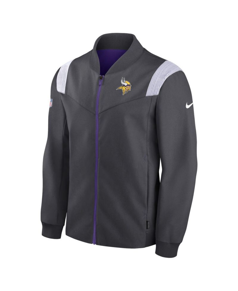 Men's Anthracite Minnesota Vikings Sideline Coaches Bomber Full-Zip Jacket