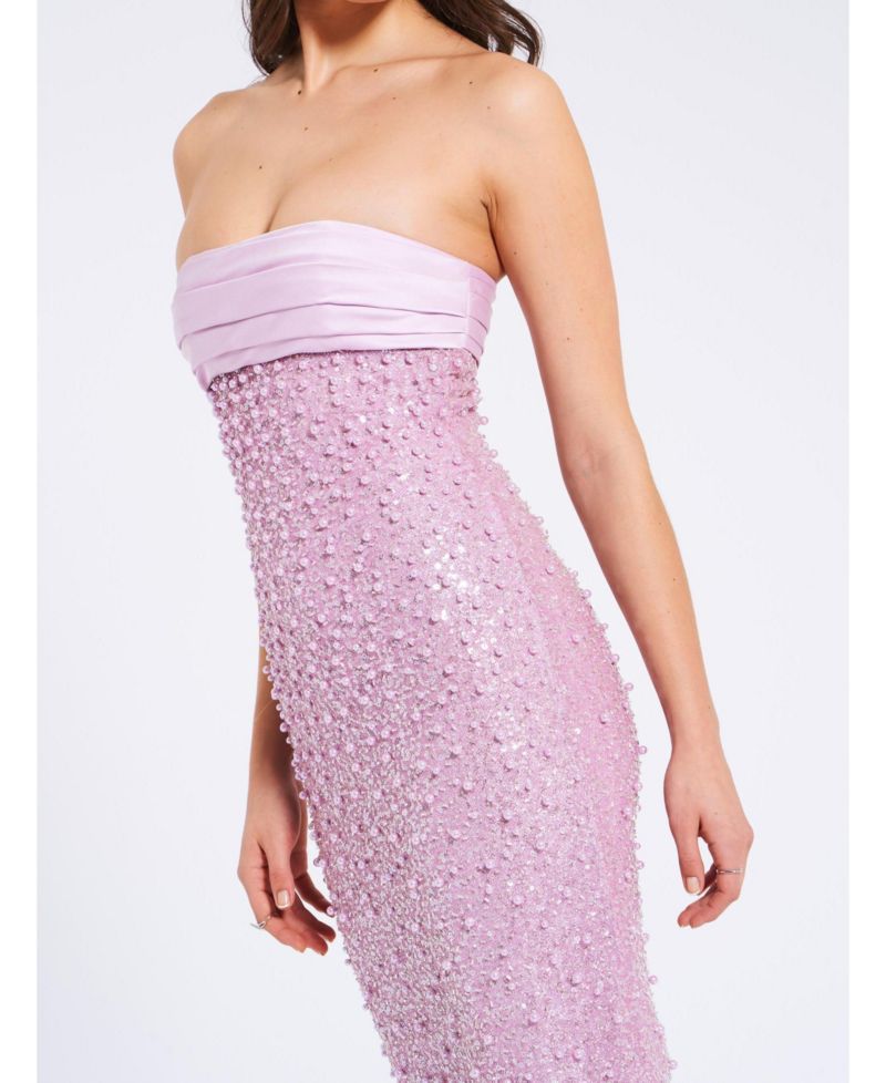 Women's Lainey Purple Satin Sequin Pearls Beaded Maxi Dress