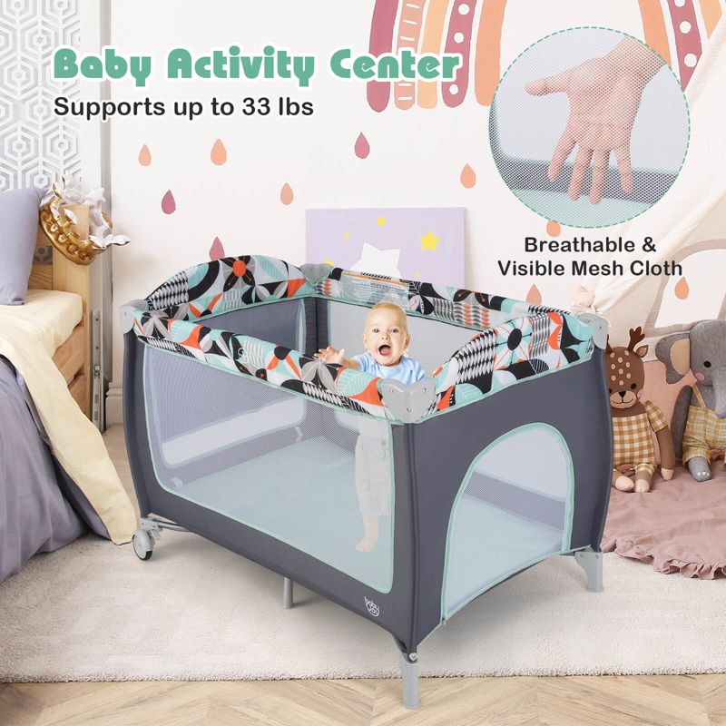 3 in 1 Baby Playard Infant Nursery Center w/ Zippered Door Mint