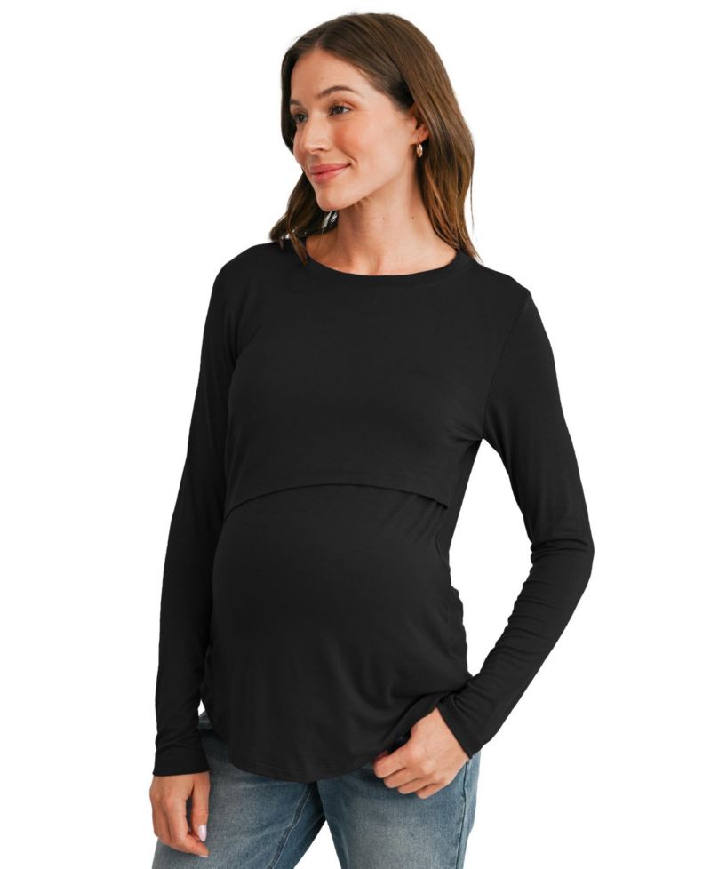 Maternity Long-Sleeve Crewneck Lift-Up Nursing Top