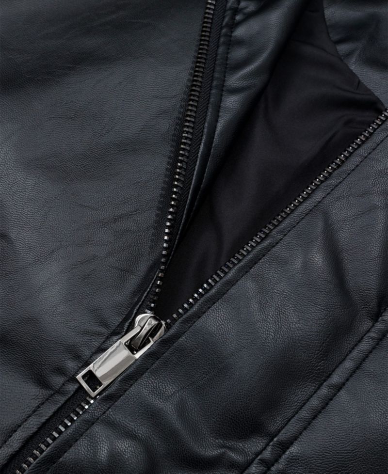 Women's Zip Up Ruched Leather Jacket