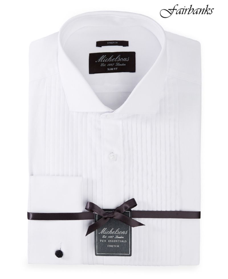 Stretch Pleated Bib French Cuff Tuxedo Shirt, Regular & Slim Fit