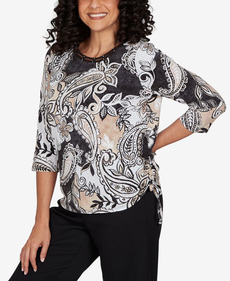 Petite Paisley Neutrals Knit Top