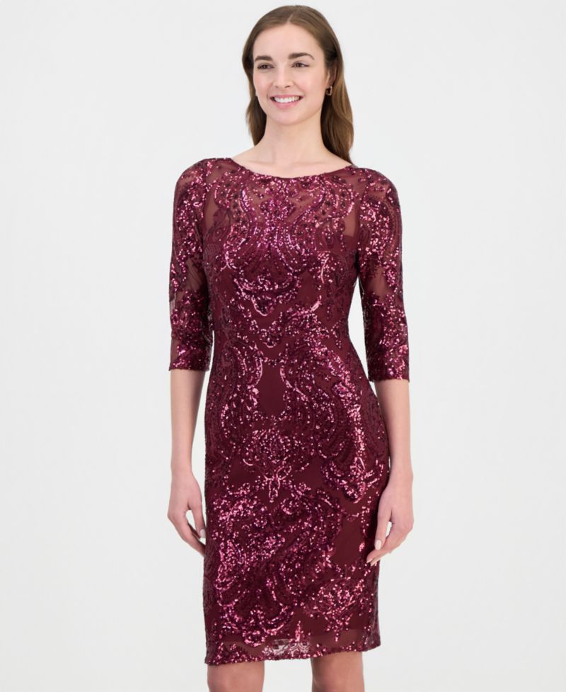 Women's Beaded 3/4-Sleeve Sheath Dress
