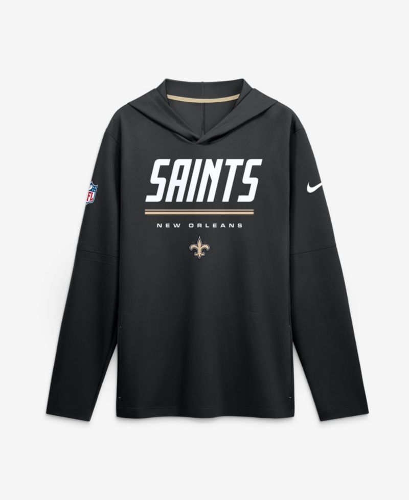 Men's Black New Orleans Saints Sideline Game On Lightweight Long Sleeve Hooded Dri-FIT Top