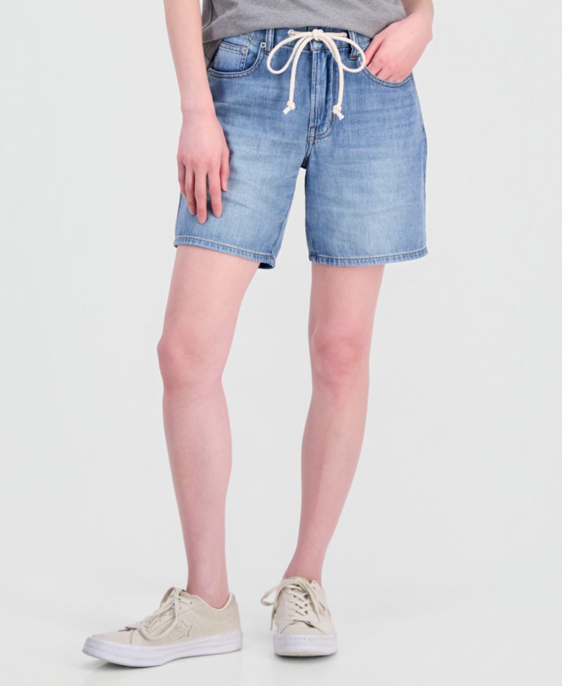 Women's Tie-Waist Cotton Denim Shorts