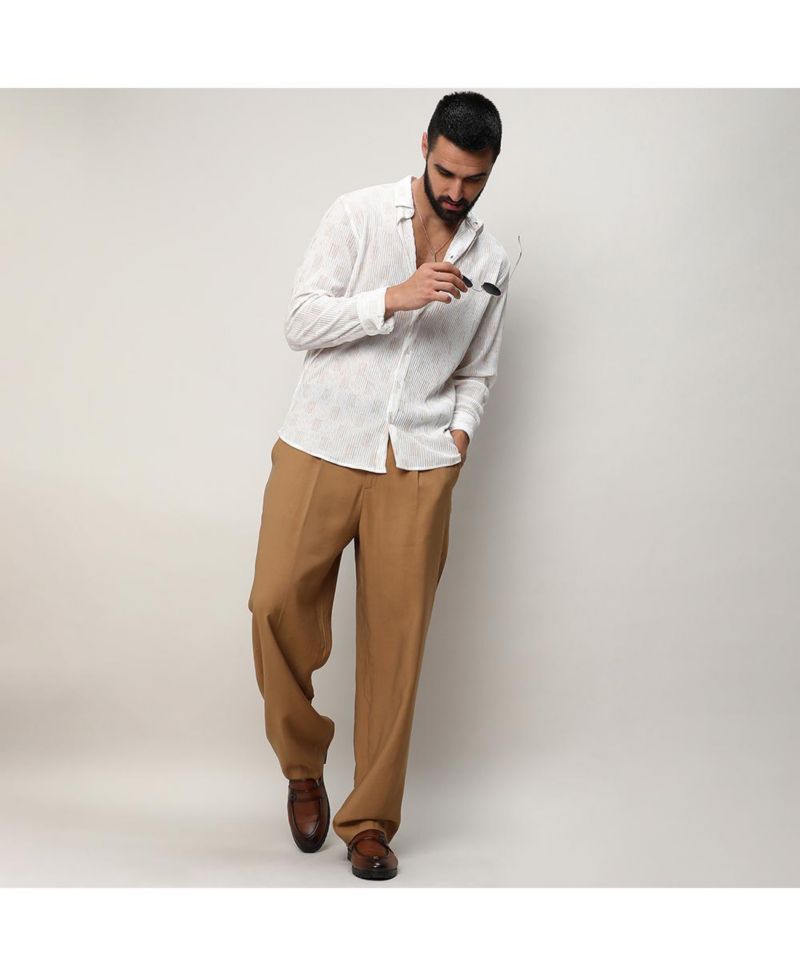 Men's Chalk White Foil-Pleated Shirt