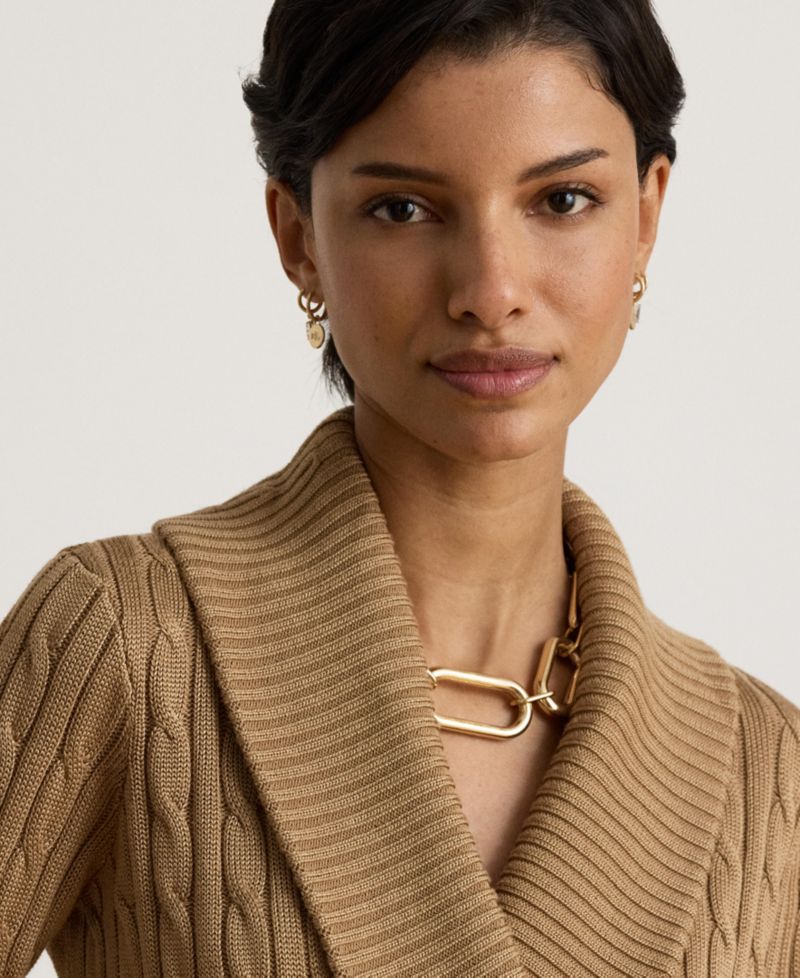 Women's Cable-Knit Shawl-Collar Sweater