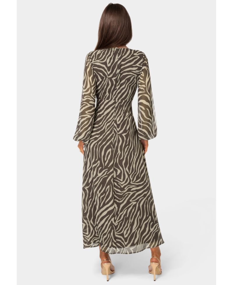 Women's Printed Chiffon Tie Front Maxi Dress