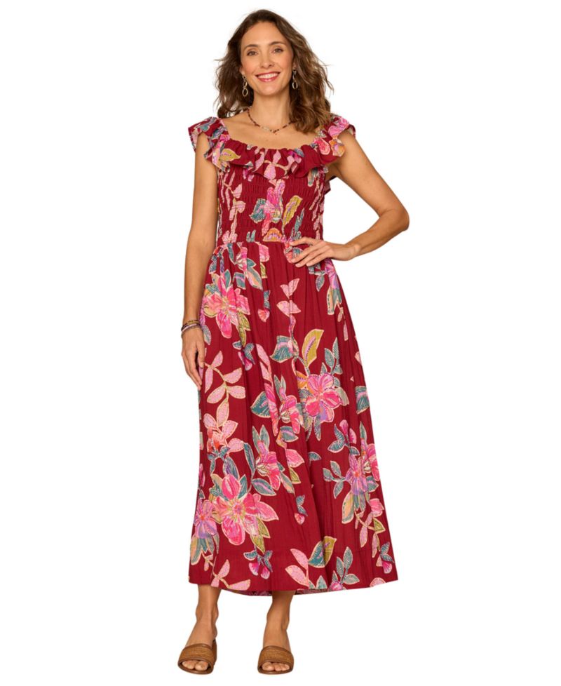 Petite Ruffle-Sleeve Floral U-Neck Maxi Dress