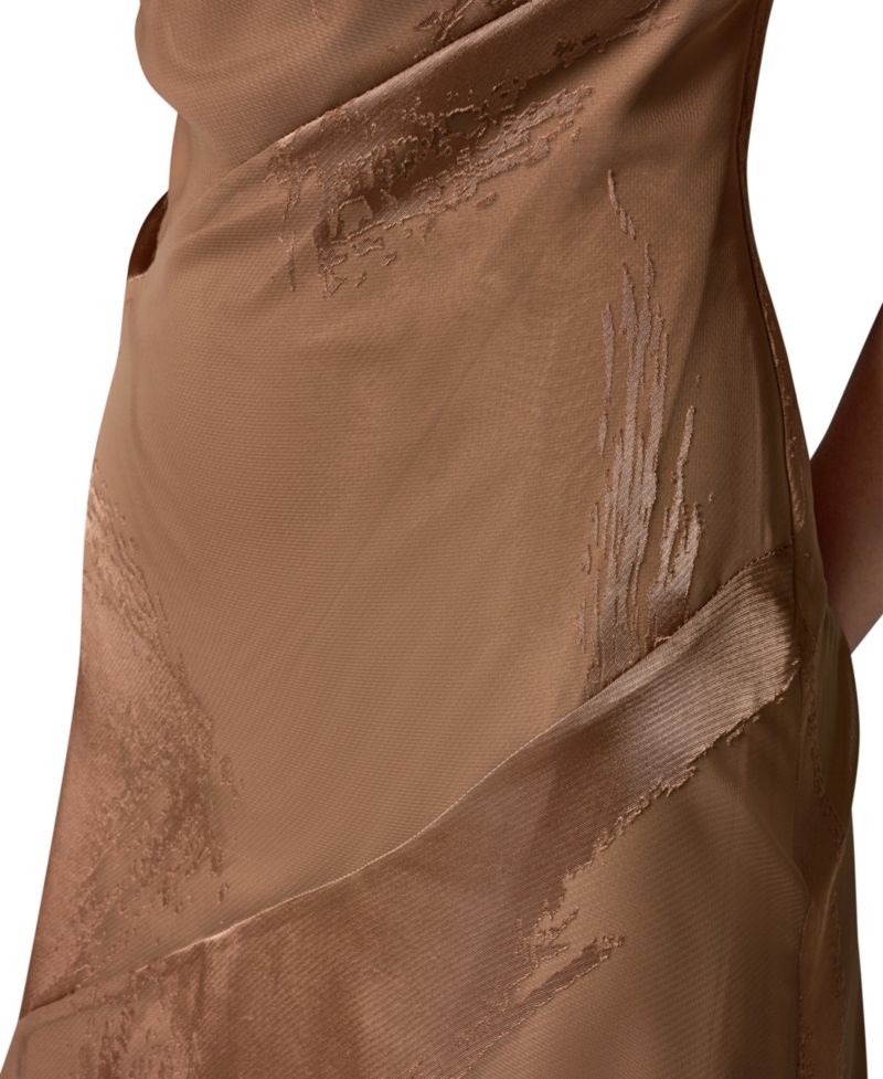 Women's Satin Burnout Asymmetrical Neck Midi Dress