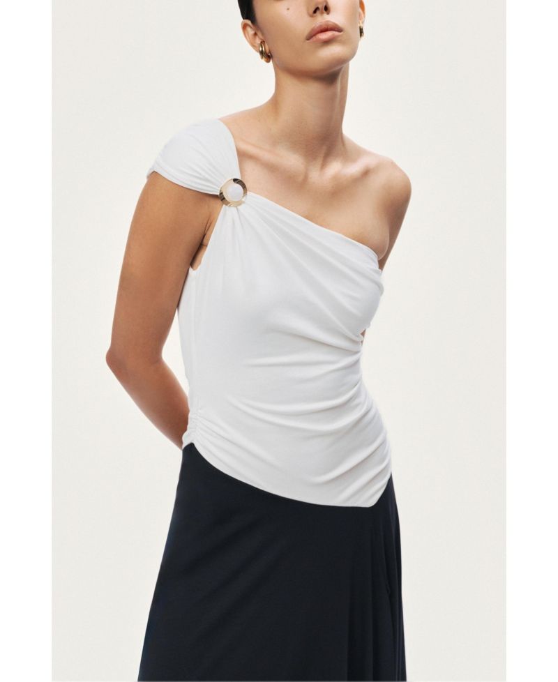 Women's One-Shoulder Contrast Maxi Dress