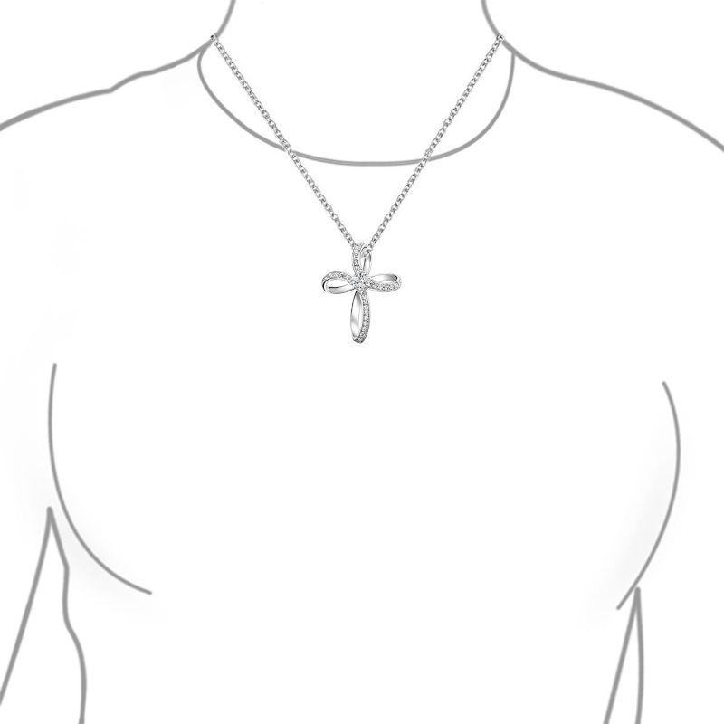 Twist Open Religious Infinity Cross Pendant Necklace .925 Sterling Silver