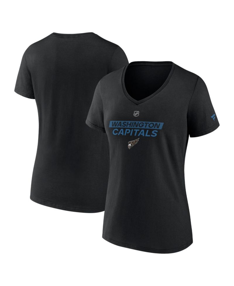 Women's Black Washington Capitals Authentic Pro Alt Logo V-Neck T-Shirt