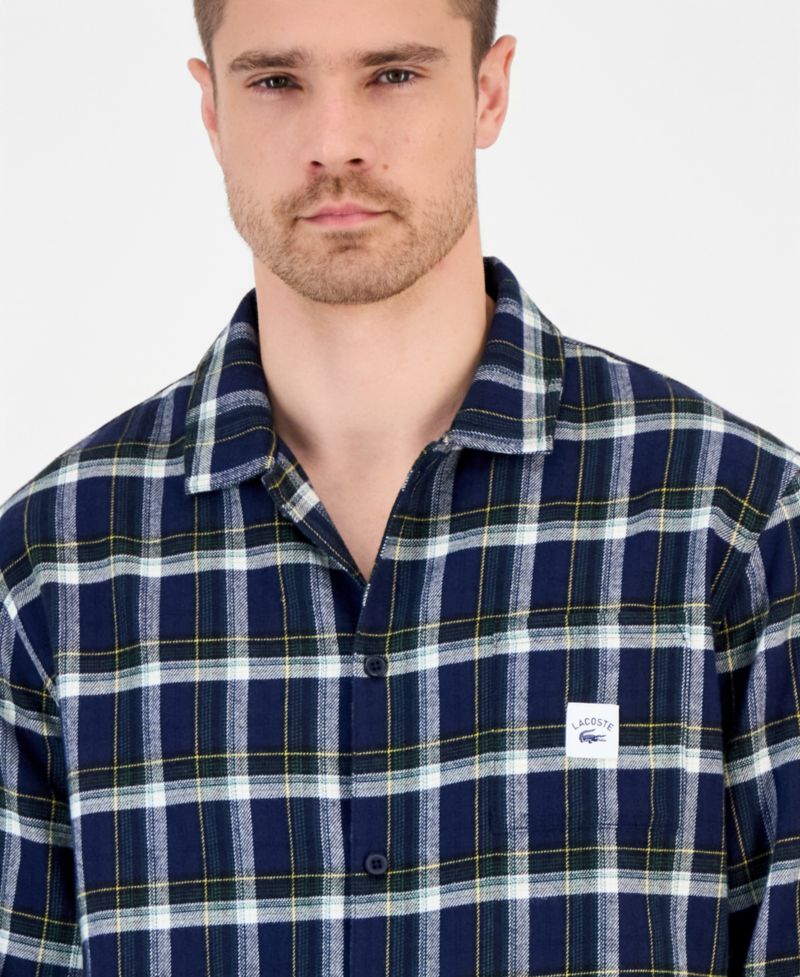 Men's Flannel Plaid Button-Front Top and Pajama Pants, 2-Piece Set