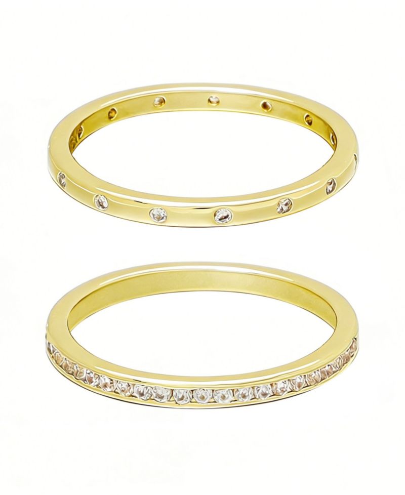 14k Gold 1/2 Eternity and Dotted Band Set of 2 Rings