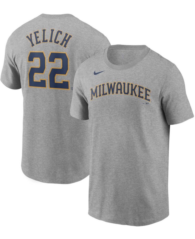 Men's Christian Yelich Gray Milwaukee Brewers Name & Number T-shirt