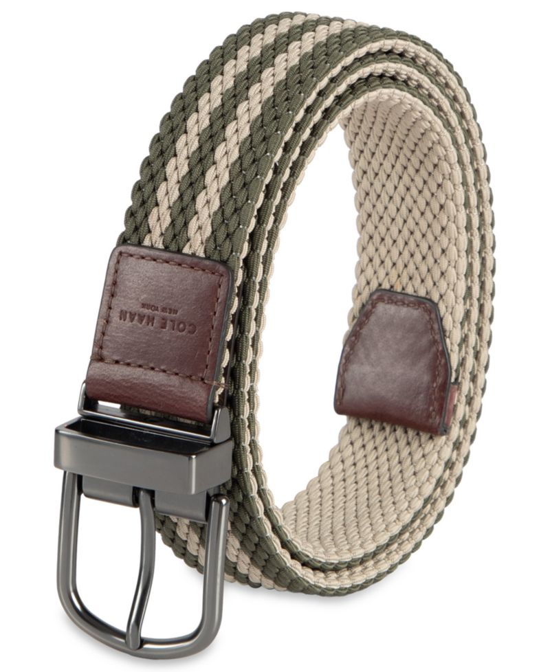 35MM Men's Two-In-One Reversible Striped Stretch Web Belt