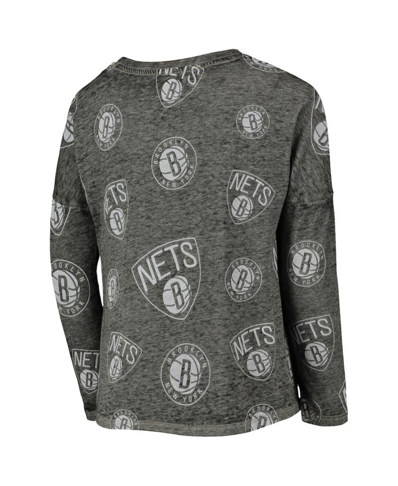 Big Girls Heathered Black Brooklyn Nets Back in Action Long Sleeve T-shirt