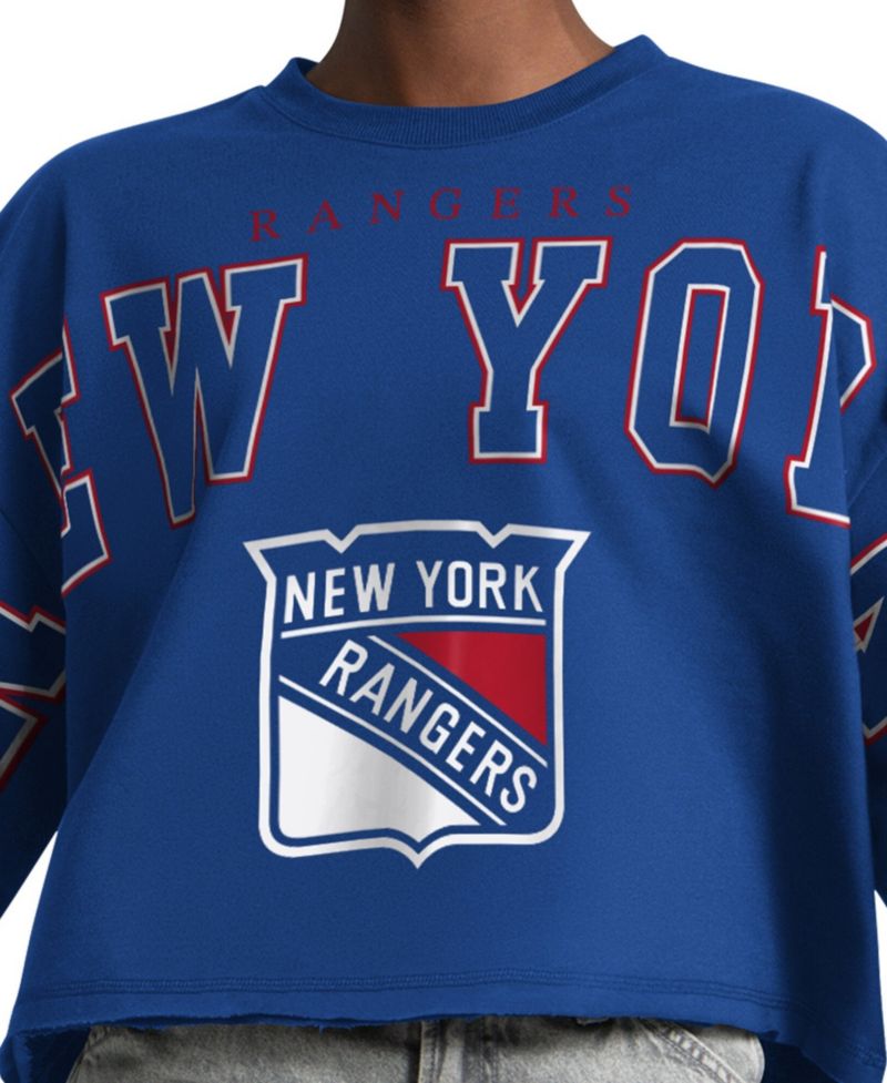 Women's Royal New York Rangers Bleachers Cropped Drop Shoulder Sweatshirt