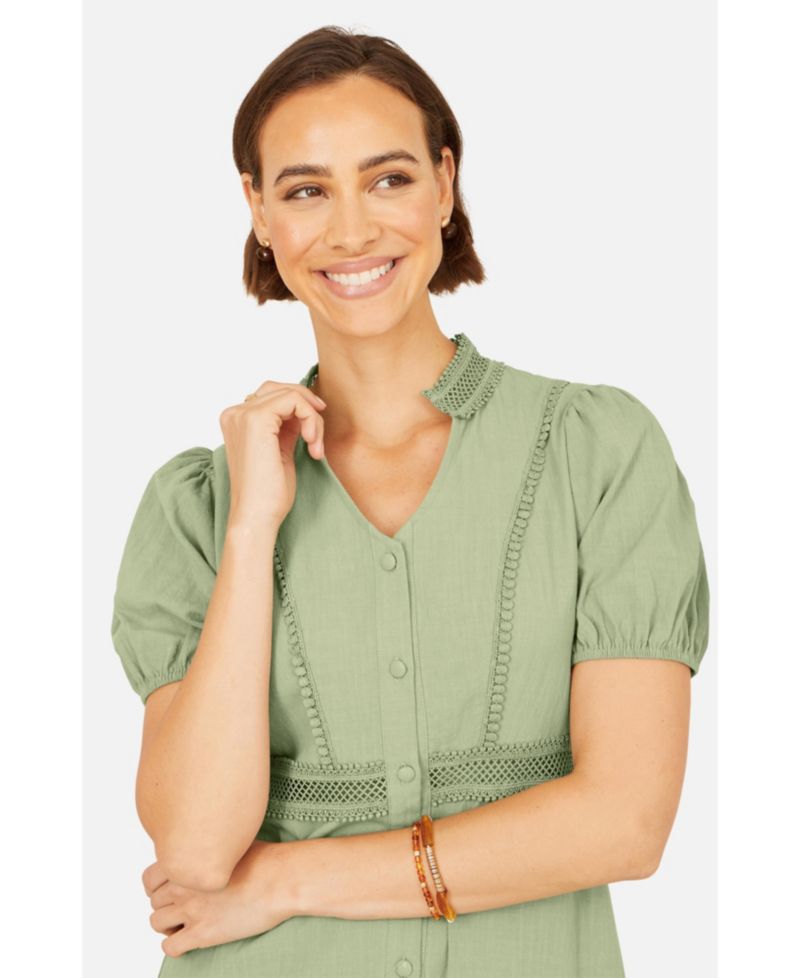 Women's Cotton Lace Trim Skater Shirt Dress