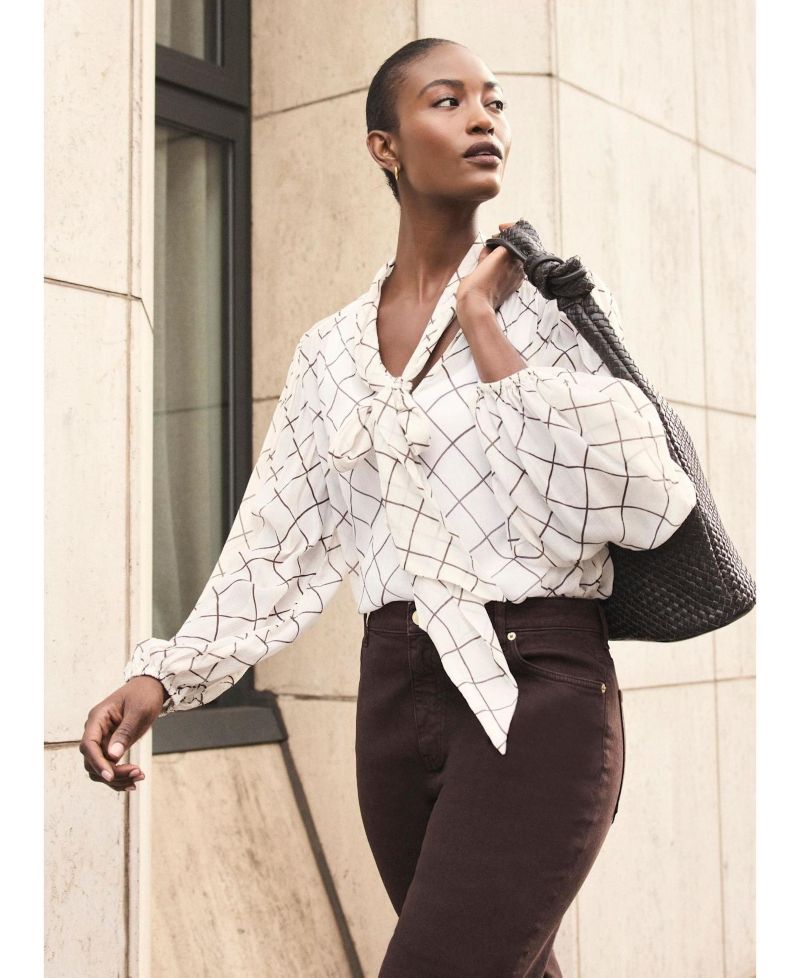 Women's Checked Bow Blouse