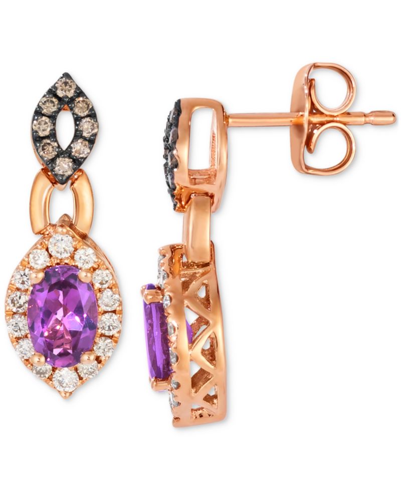 Grape Amethyst (7/8 ct. t.w.) & Diamond (1/3 ct. t.w.) Halo Drop Earrings in 14k Rose Gold