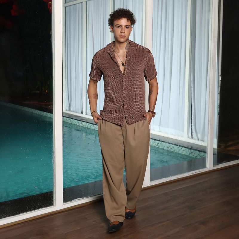 Men's Chocolate Brown Puffy-Textured Shirt