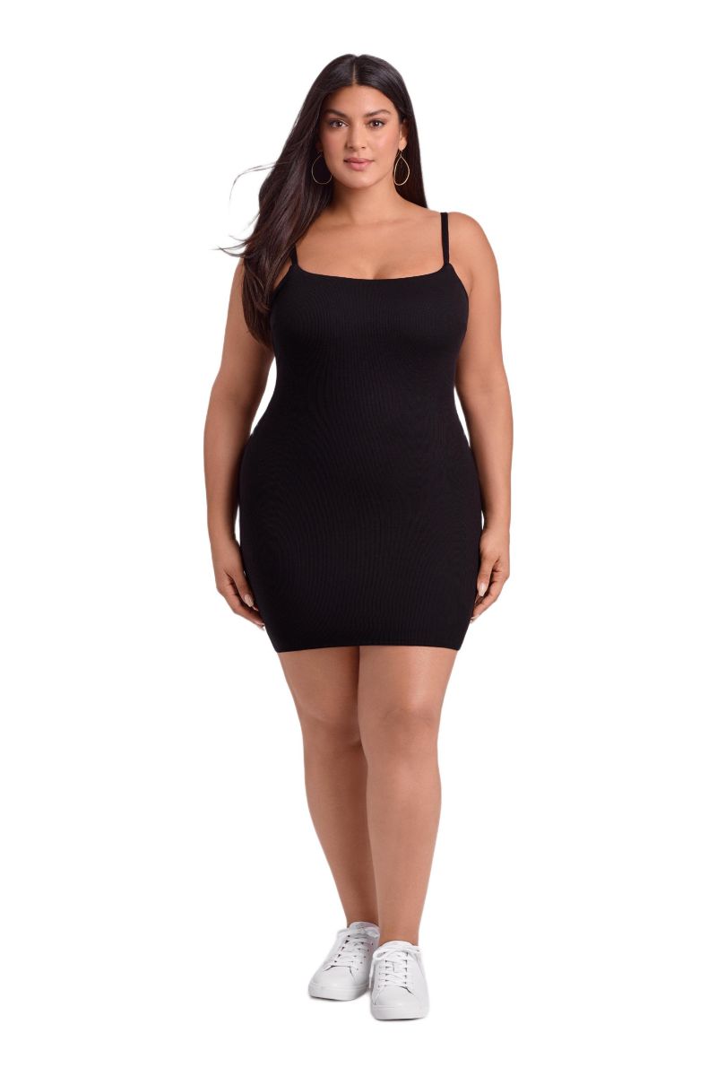 Women's Scoop Neck Ribbed Sculpting Cami Mini Dress with Built-In Shapewear