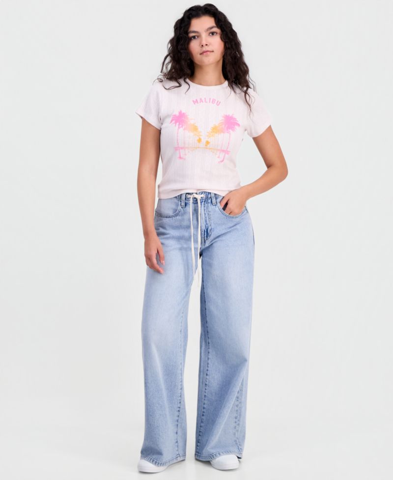 Juniors' Malibu Graphic Pointelle T-Shirt
