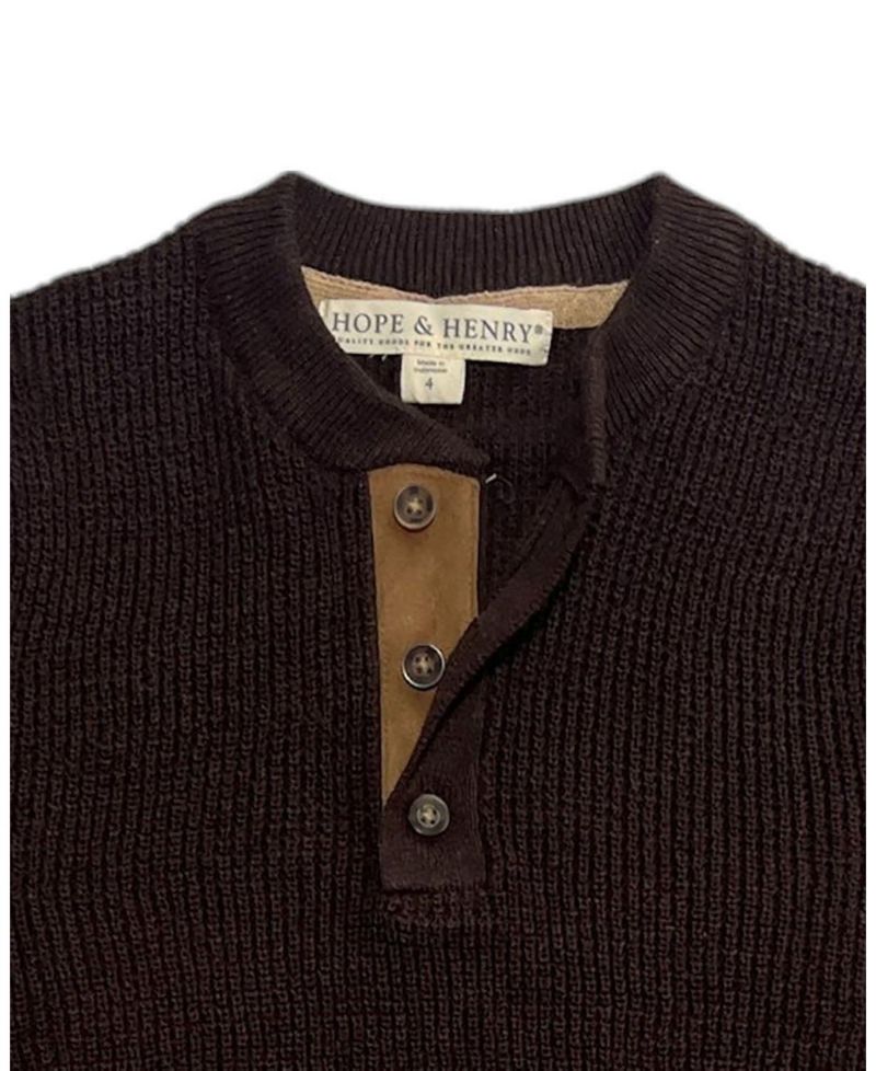 Little and Big Boys' 5-7 Organic Sweater Henley with Elbow Patches