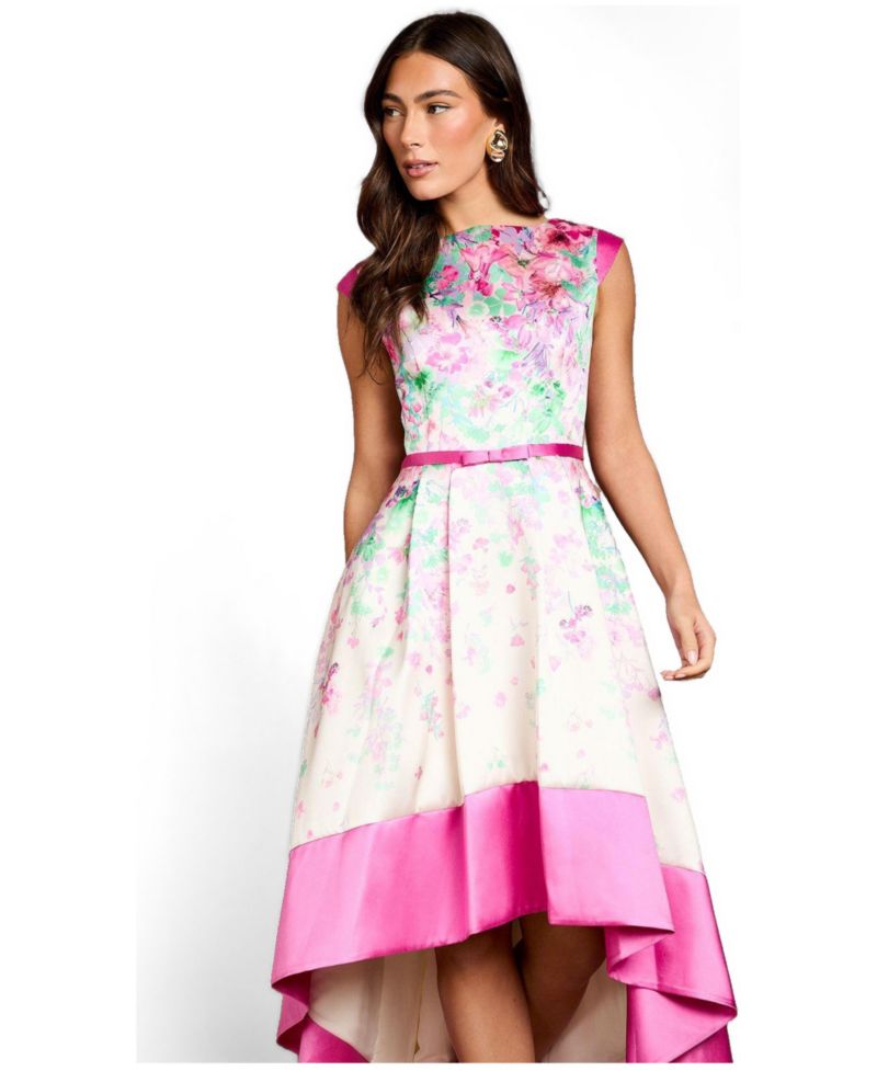 Women's Floral High-Low Boat Neck Midi Dress