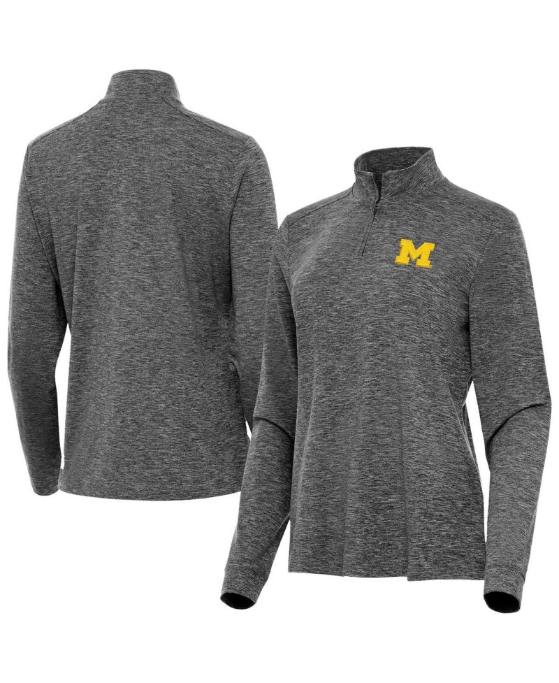 Women's Heather Black Michigan Wolverines Mentor Quarter-Zip Top
