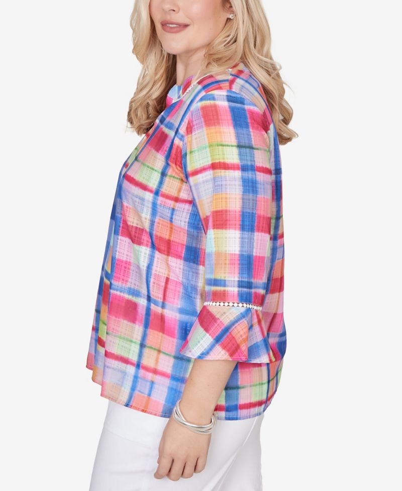 Petite The Royal Treatment Watercolor Split Neck Bell Sleeve Top