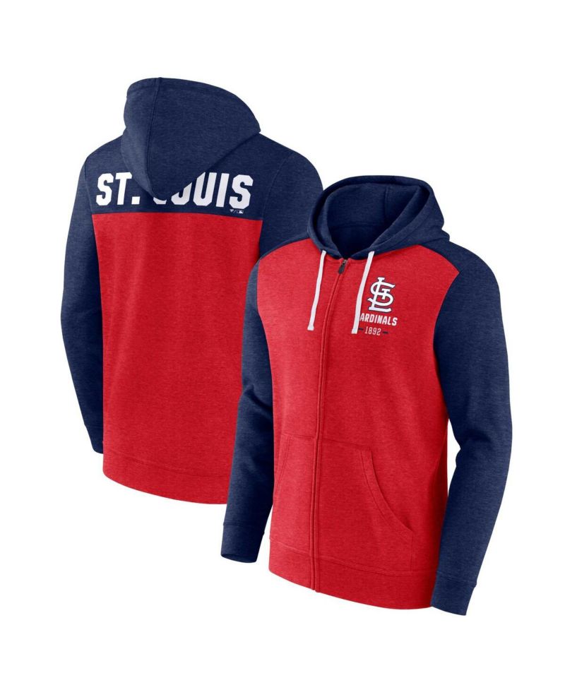Men's Heathered Red, Heathered Navy St. Louis Cardinals Blown Away Full-Zip Hoodie