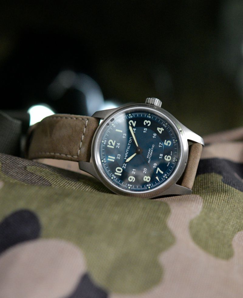 Men's Swiss Automatic Khaki Field Brown Leather Strap Watch 42mm