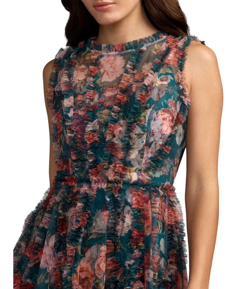 Women's High-Neck Floral-Print A-Line Mini Dress