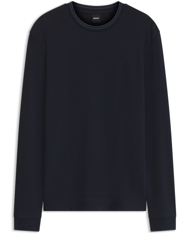 Men's H-TALLEY Long-Sleeve Waffle-Structured Crewneck T-Shirt