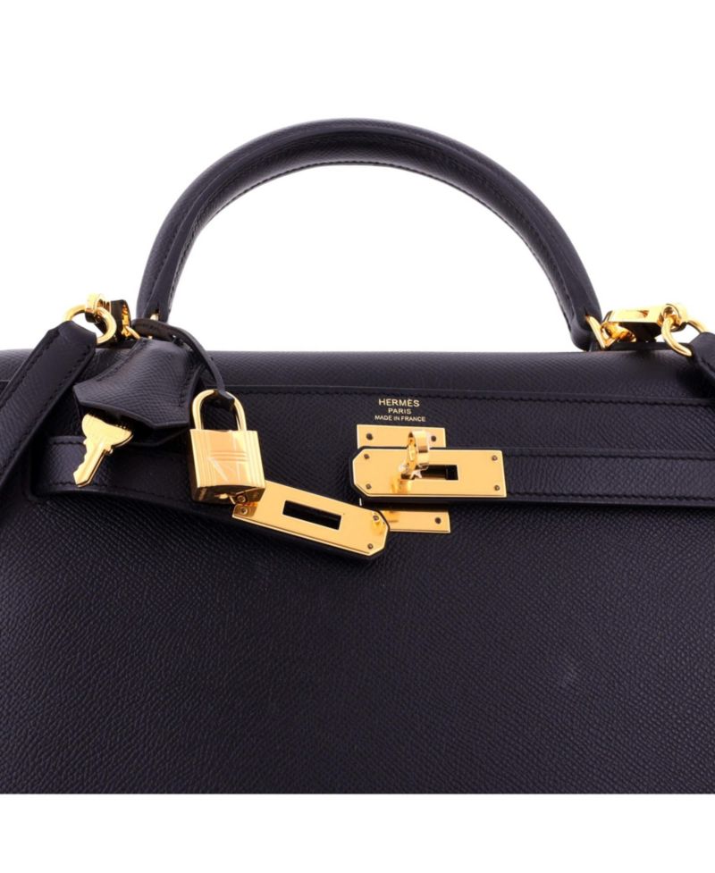 Pre-Owned Hermes Kelly 28 Handbag Black Epsom with Gold Hardware