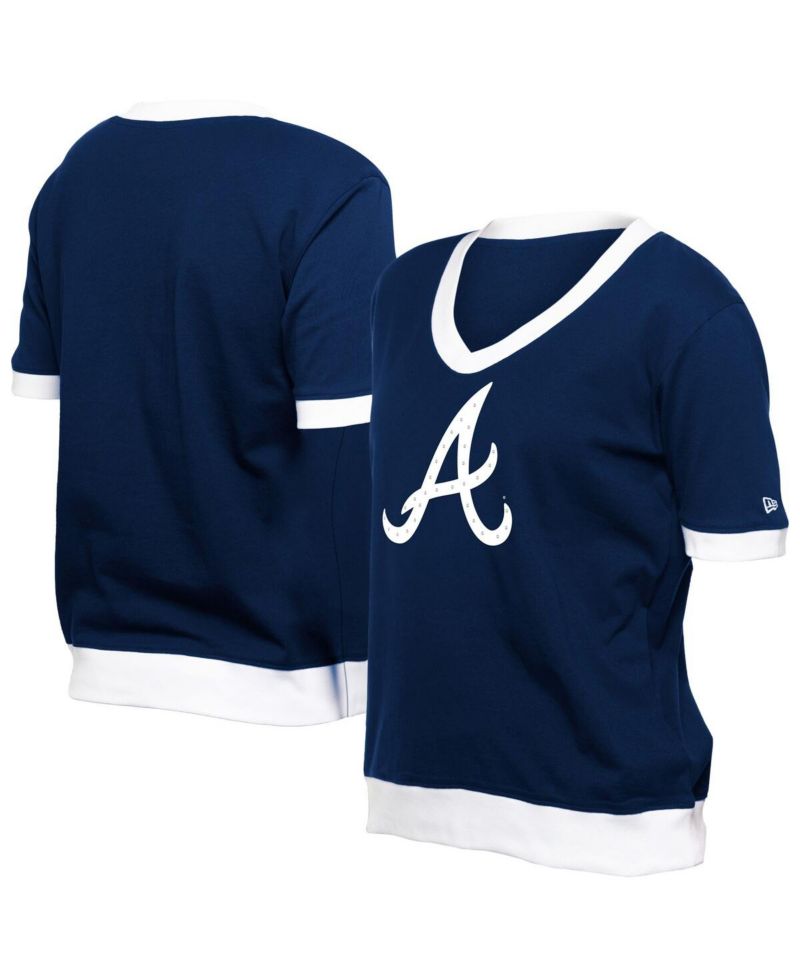 Women's Navy Atlanta Braves Game Day Rhinestone V-Neck T-Shirt