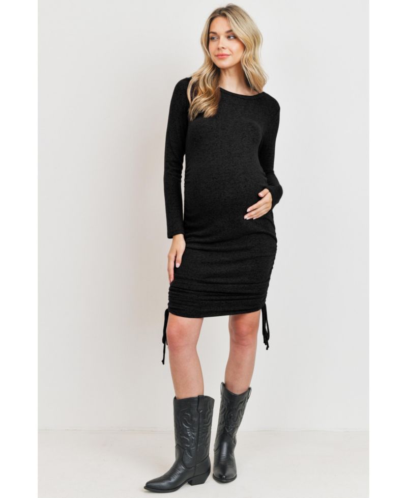 Maternity Long-Sleeve Crewneck Drawstring Sweater Dress