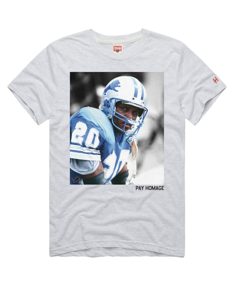 Men's and Women's Barry Sanders Ash Detroit Lions Pay Homage Tri-Blend T-Shirt