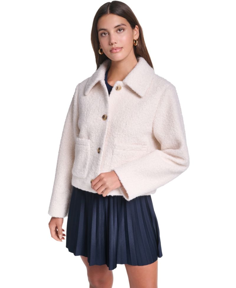 Women's Laydown Collar Cropped Boucl&eacute; Work Jacket