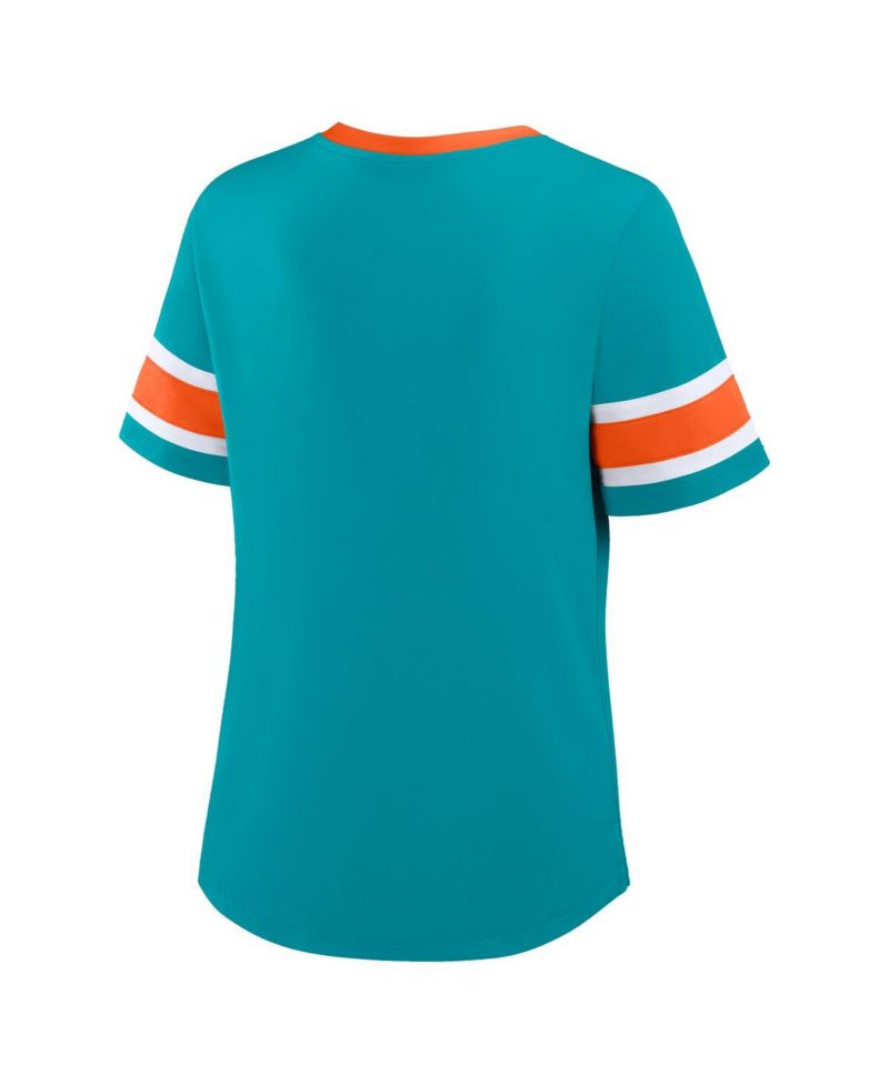 Women's Aqua Miami Dolphins Redzone Draw Play Athena Lace-Up T-Shirt