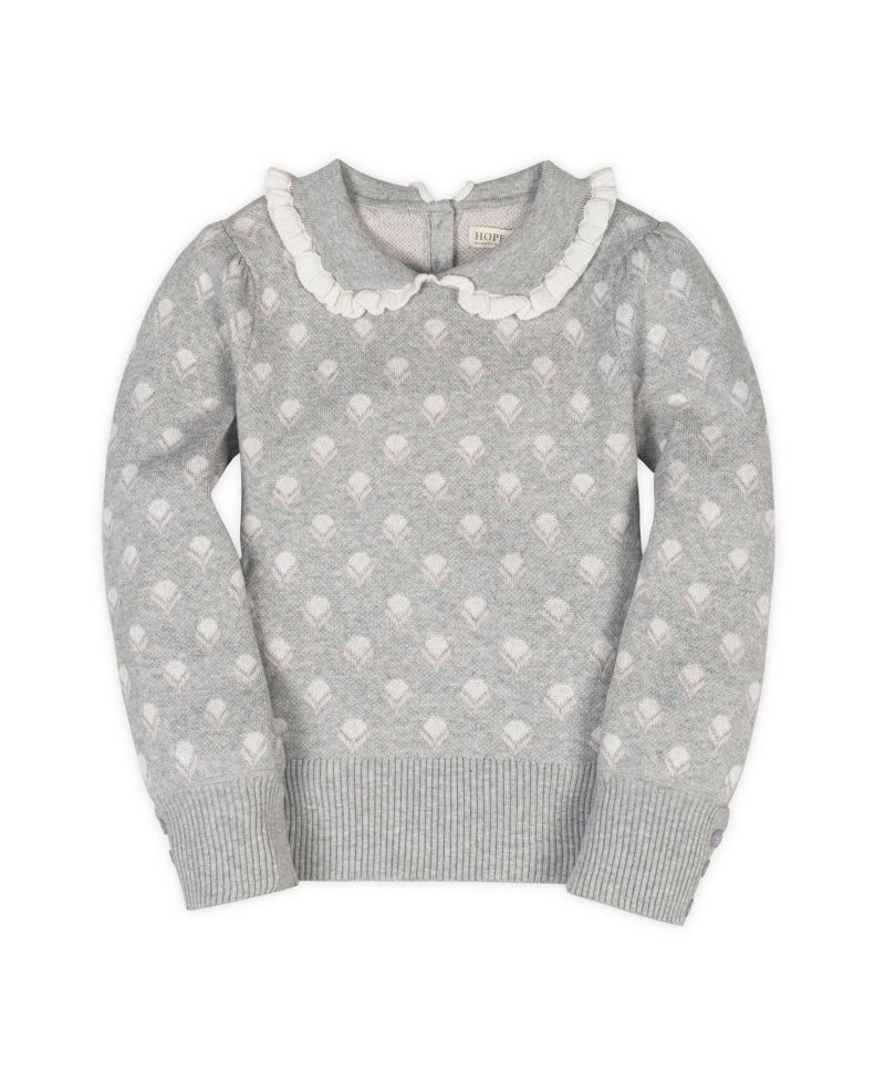 Hope and Henry Little and Big Girls' Organic Long Sleeve Peter Pan Collar Sweater