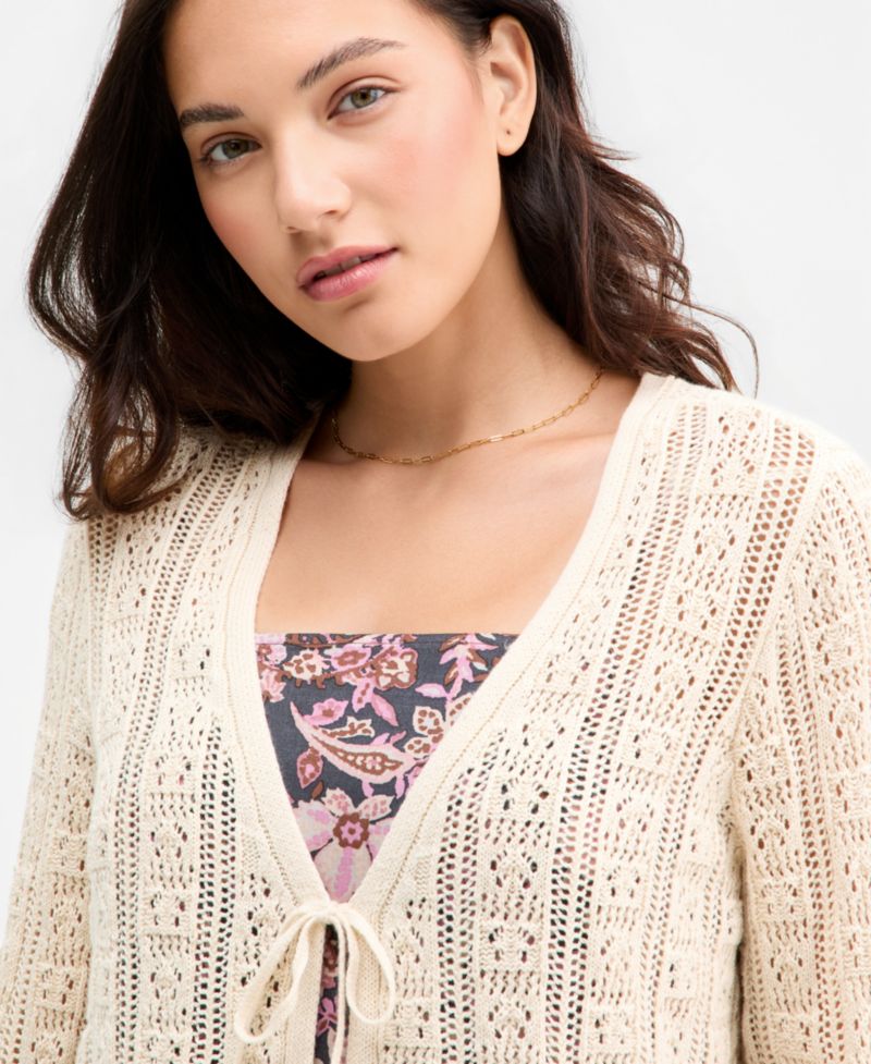 Women's Cotton Tie-Front Long-Sleeve Cardigan