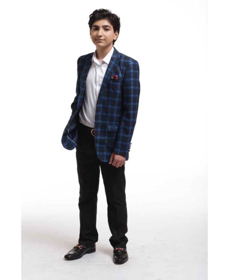 Boys Navy Slim Fit Wild Plaid Jacket