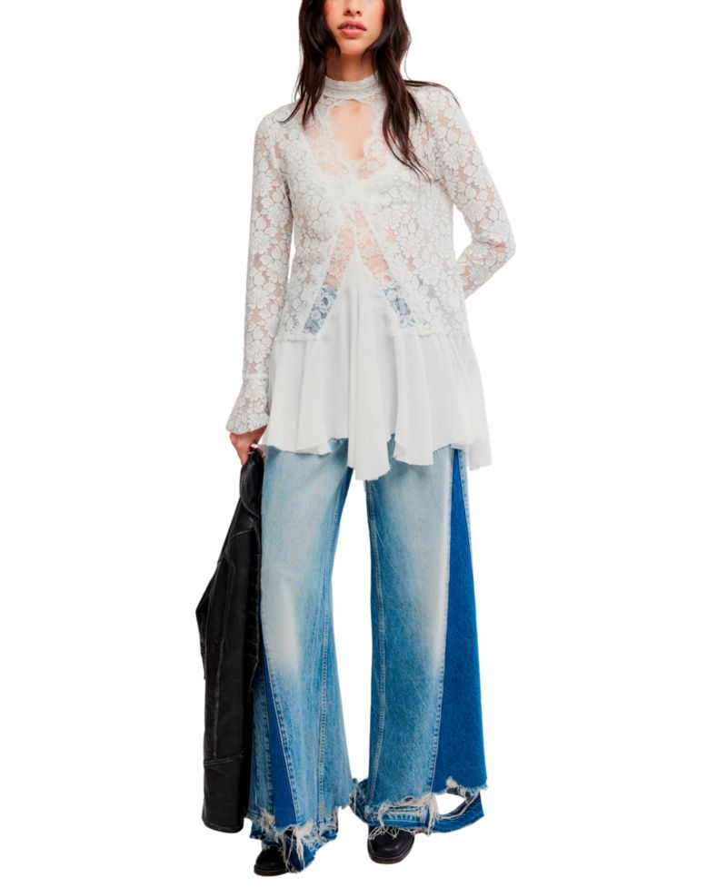 Women's First Crush Mock-Neck Lace Tunic Top